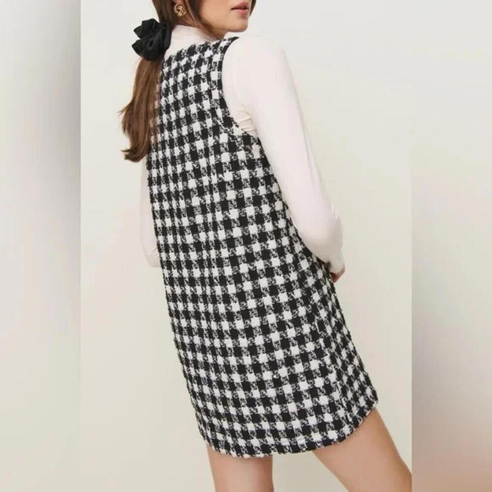NEW, Reformation Tropez Tweed Shift Dress Black Check Size 10 #MD1357 - Picture 8 of 8